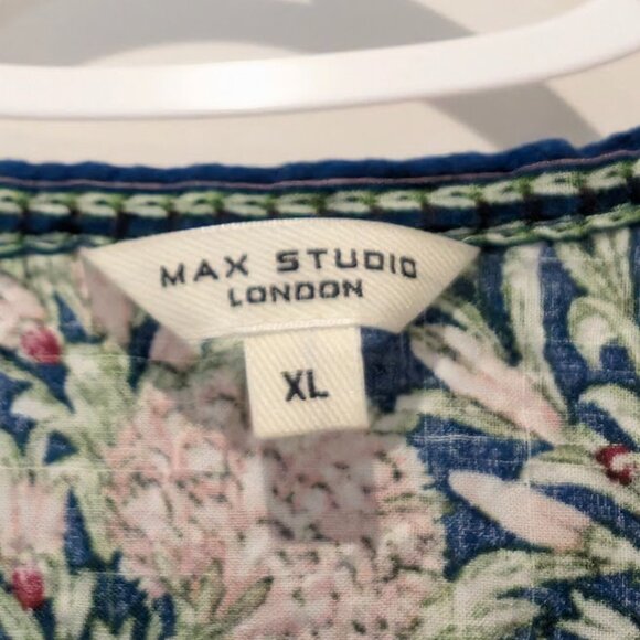 (XL) Max Studio Tie Front Blouse Floral - Picture 2 of 9